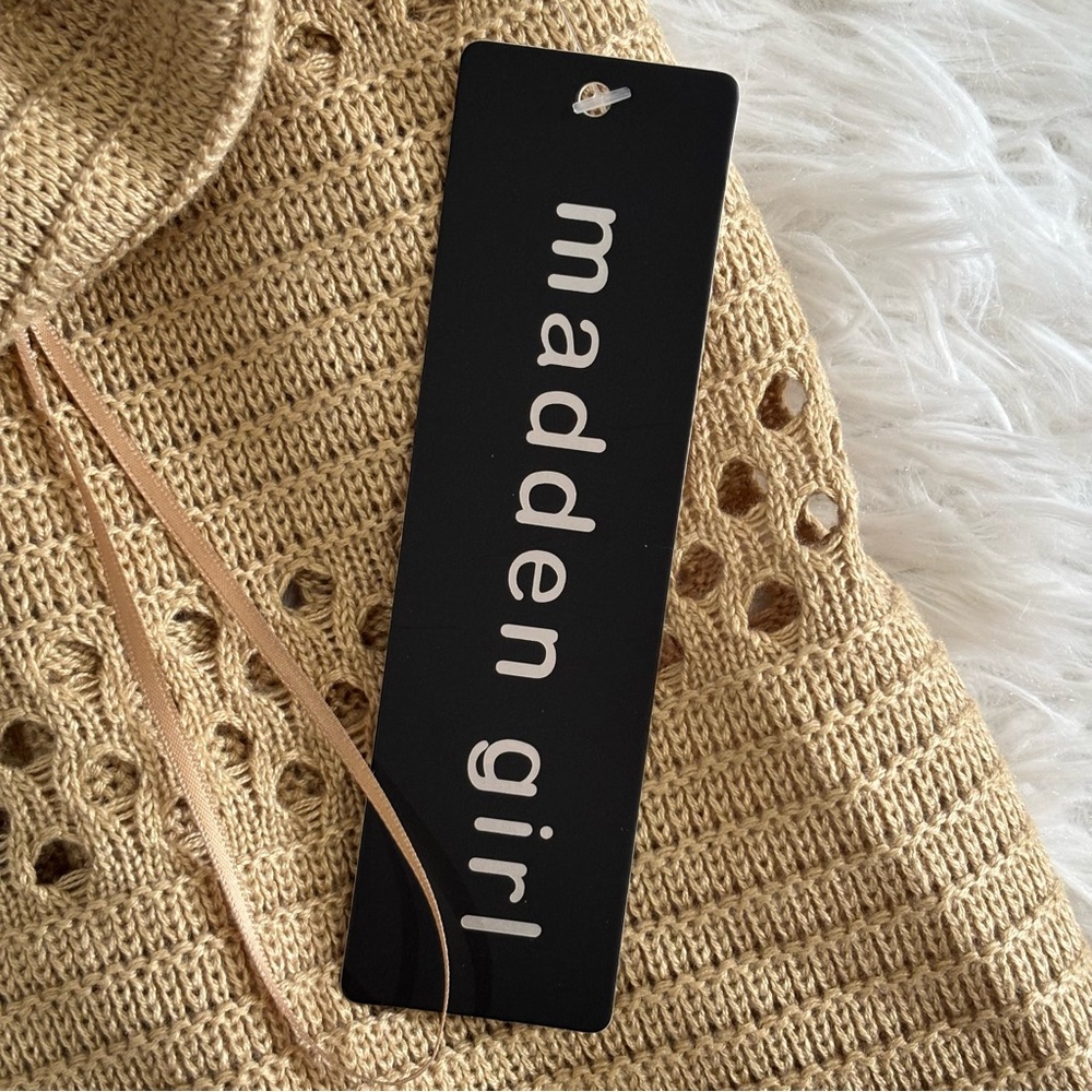 Madden Girl Womens Crochet Cami Mini Dress Size 2X Tan Boho Beach Vacation - Picture 4 of 7